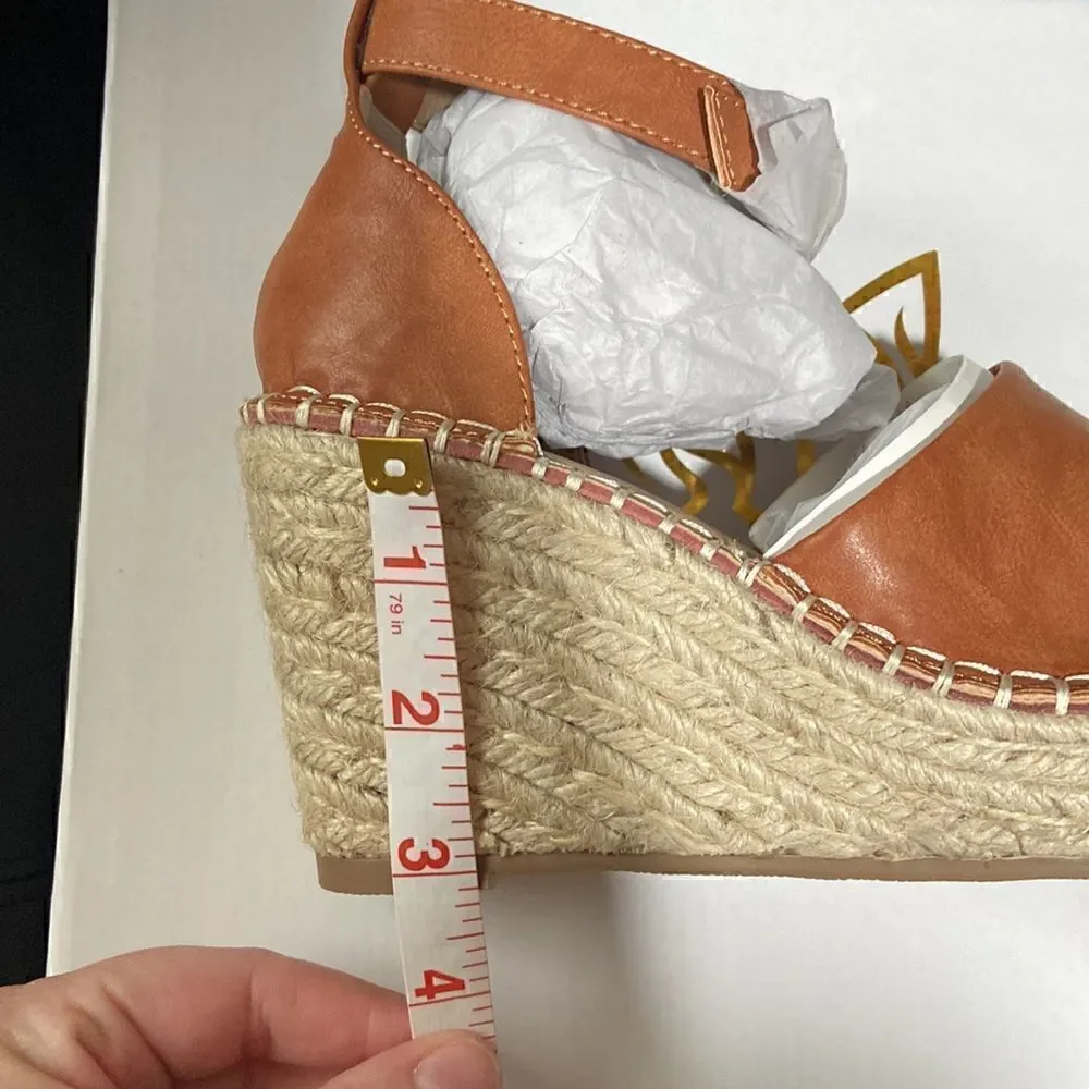 68. Beautiful Brown/Tan Faux Leather Wedges with Beige Rope detail on the Wedge